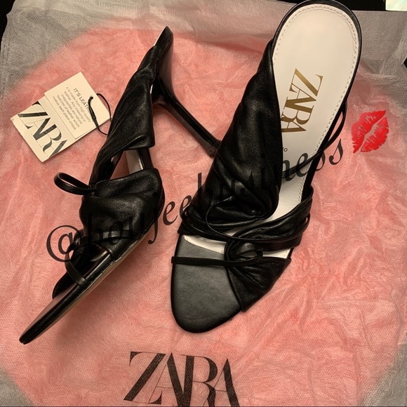 ZARA BNWT Gathered Leather High Heel Sandals - Picture 5 of 8